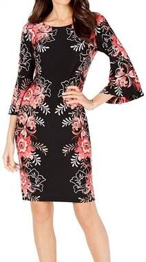 NEW MSK floral bell sleeves cocktail dress - petites in black/rose
